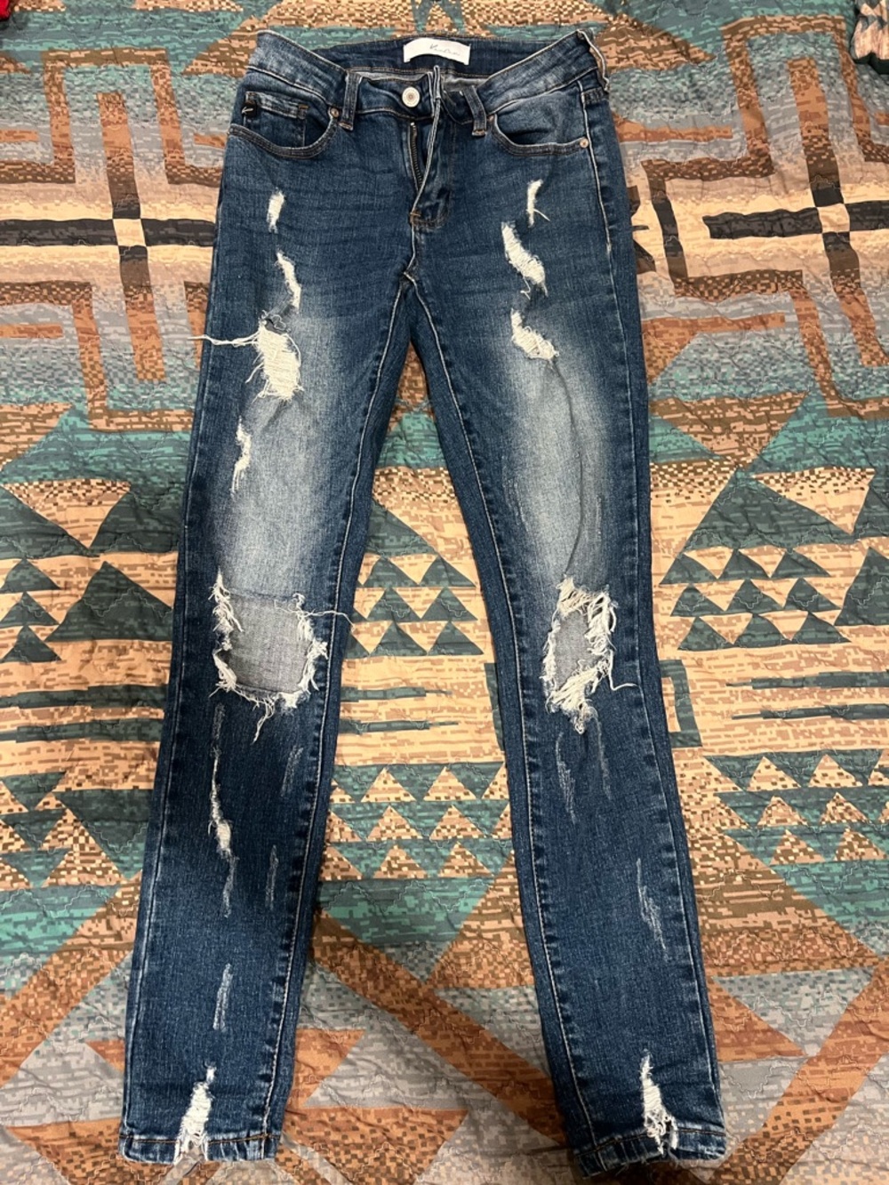 Kancan Distressed Dark Wash Skinny Jeans - Blue